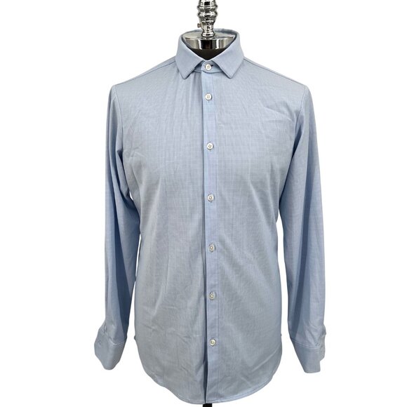 Mizzen + Main‎ Leeward Blue Plaid Performance No Iron Shirt Size M Trim Fit - Picture 1 of 9